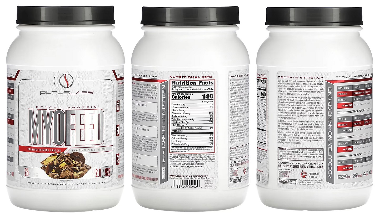 Purus Labs, MyoFeed, Chocolate Peanut Butter packaging