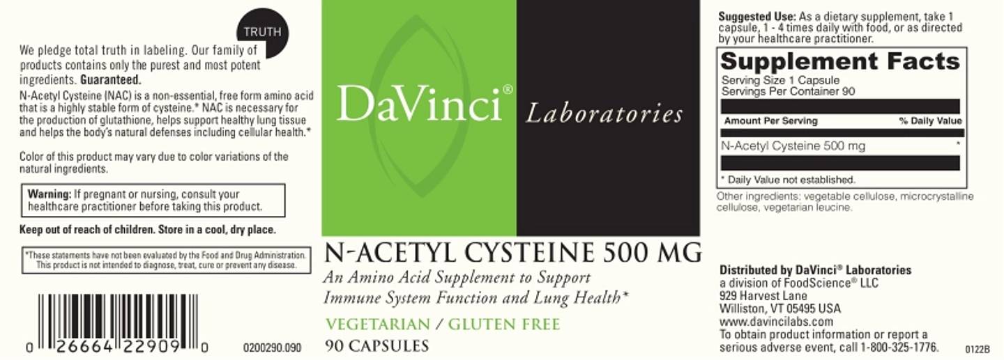 DaVinci Laboratories of Vermont, N-Acetyl Cysteine label