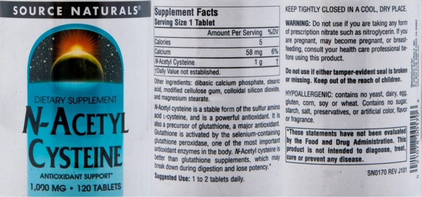 Source Naturals, N-Acetyl Cysteine label