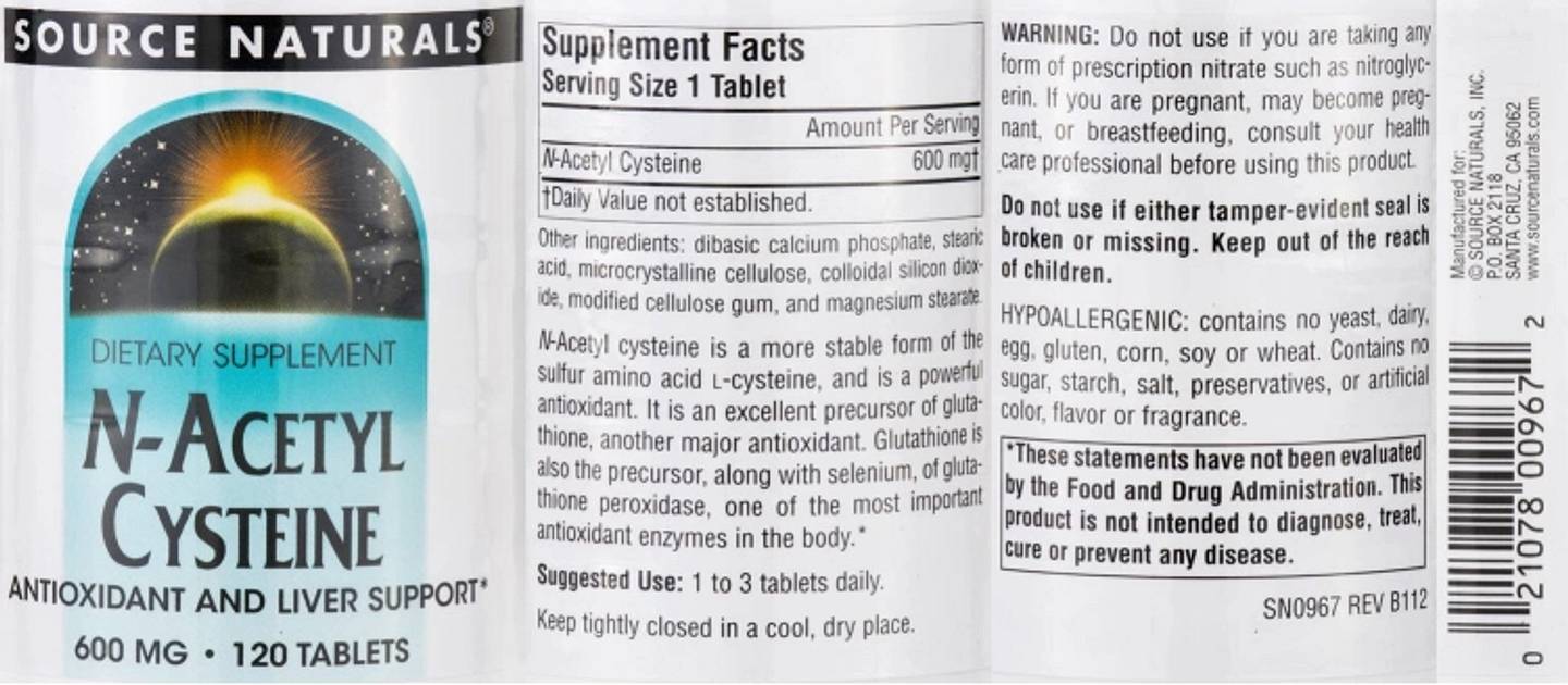 Source Naturals, N-Acetyl Cysteine label