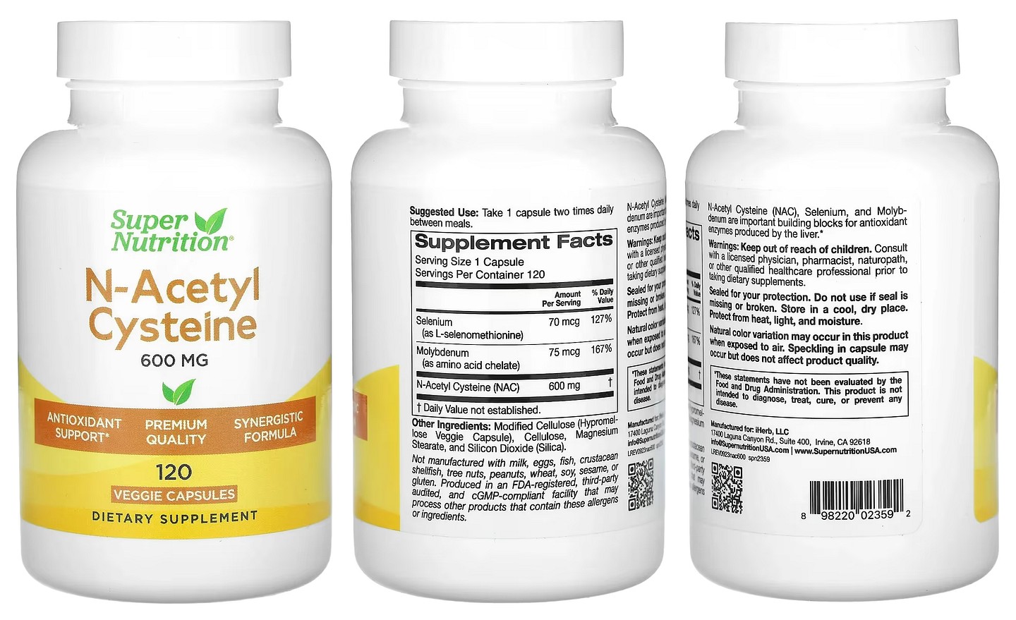 Super Nutrition, N-Acetyl Cysteine packaging