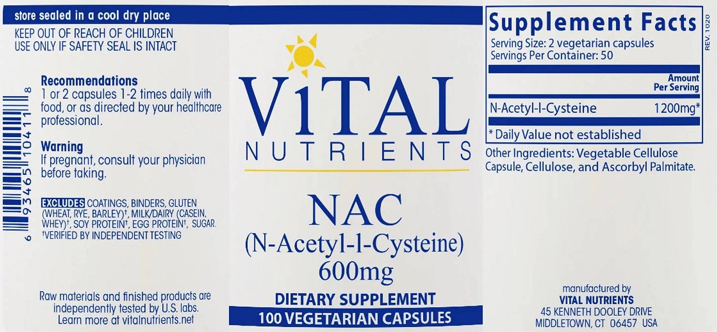 Vital Nutrients, NAC label