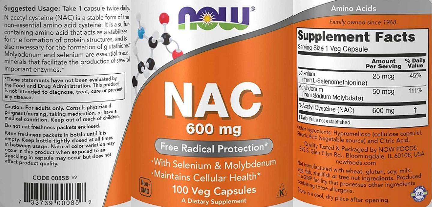 NOW Foods, NAC with Selenium label