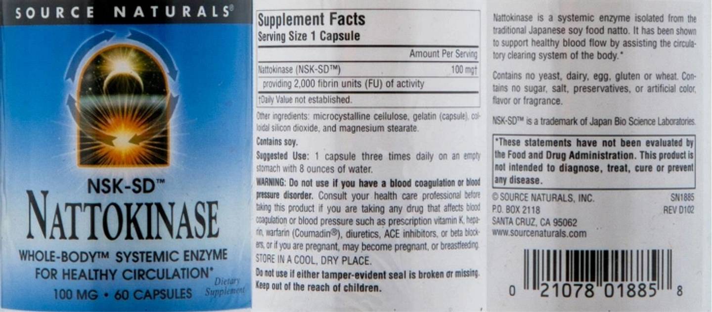 Source Naturals, Nattokinase label