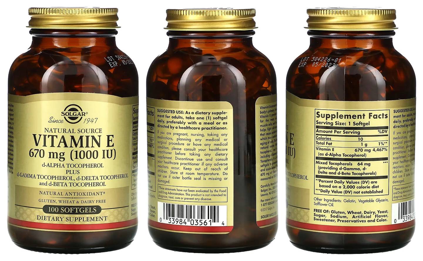 Solgar, Natural Source Vitamin E packaging