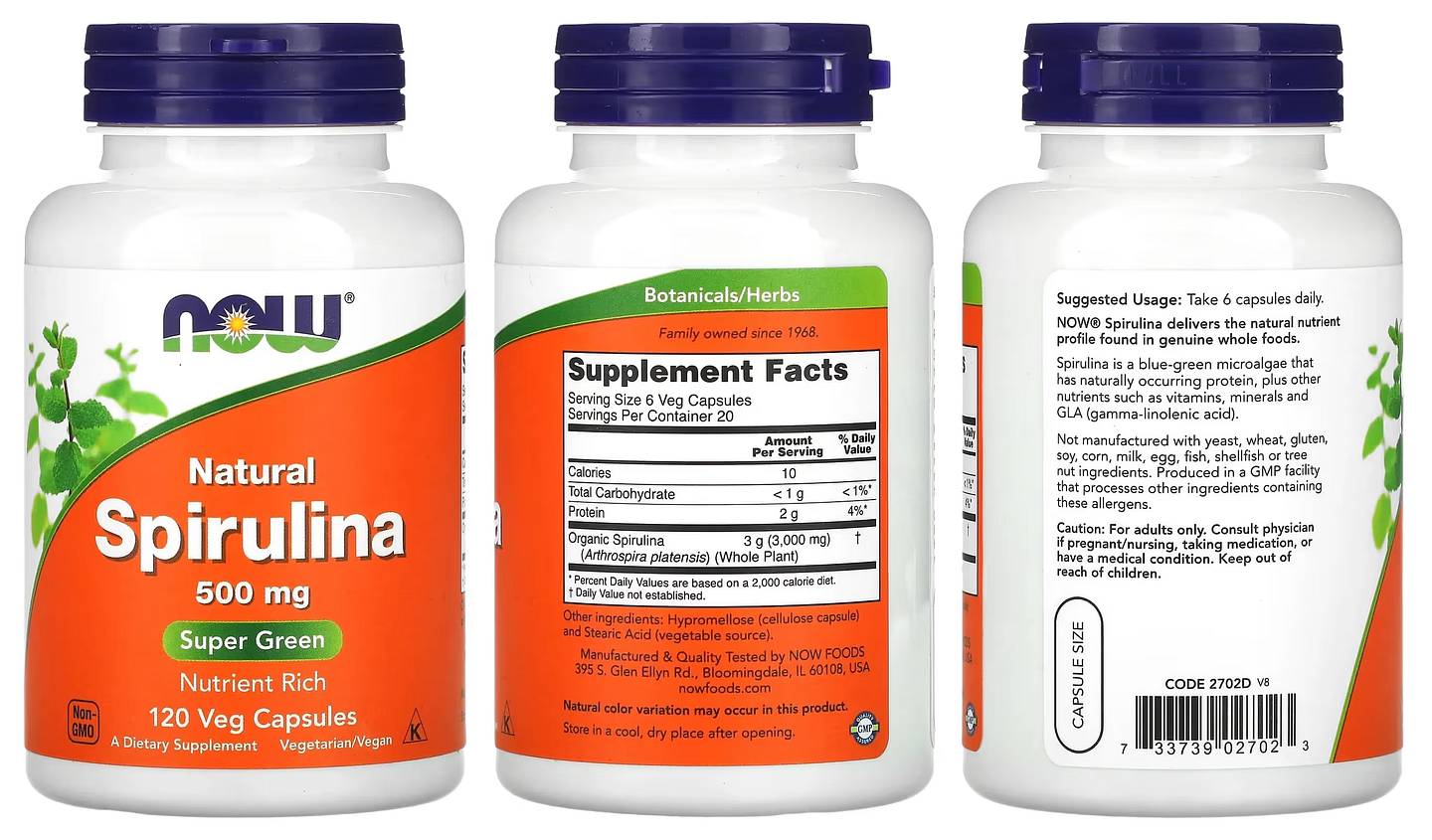 NOW Foods, Natural Spirulina packaging