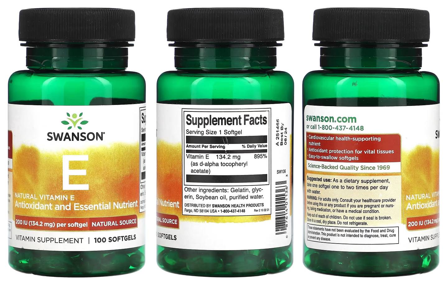 Swanson, Natural Vitamin E packaging