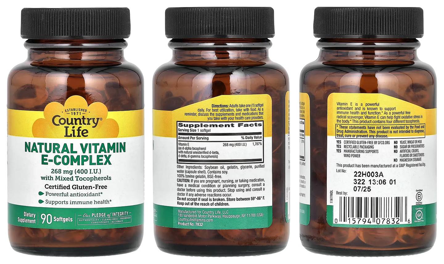 Country Life, Natural Vitamin E-Complex with Mixed Tocopherols packaging