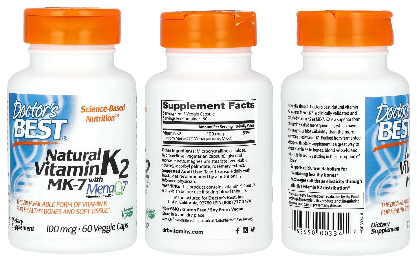 Doctor's Best, Natural Vitamin K2 MK-7 with MenaQ7 packaging