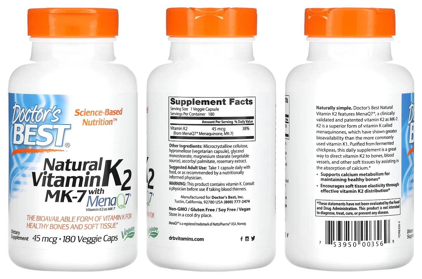 Doctor's Best, Natural Vitamin K2 MK-7 with MenaQ7 packaging