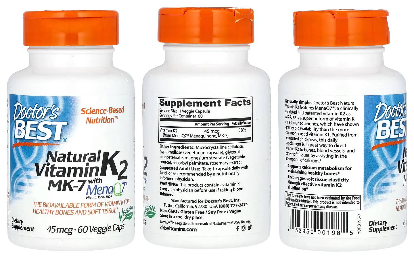 Doctor's Best, Natural Vitamin K2 MK-7 with MenaQ7 packaging