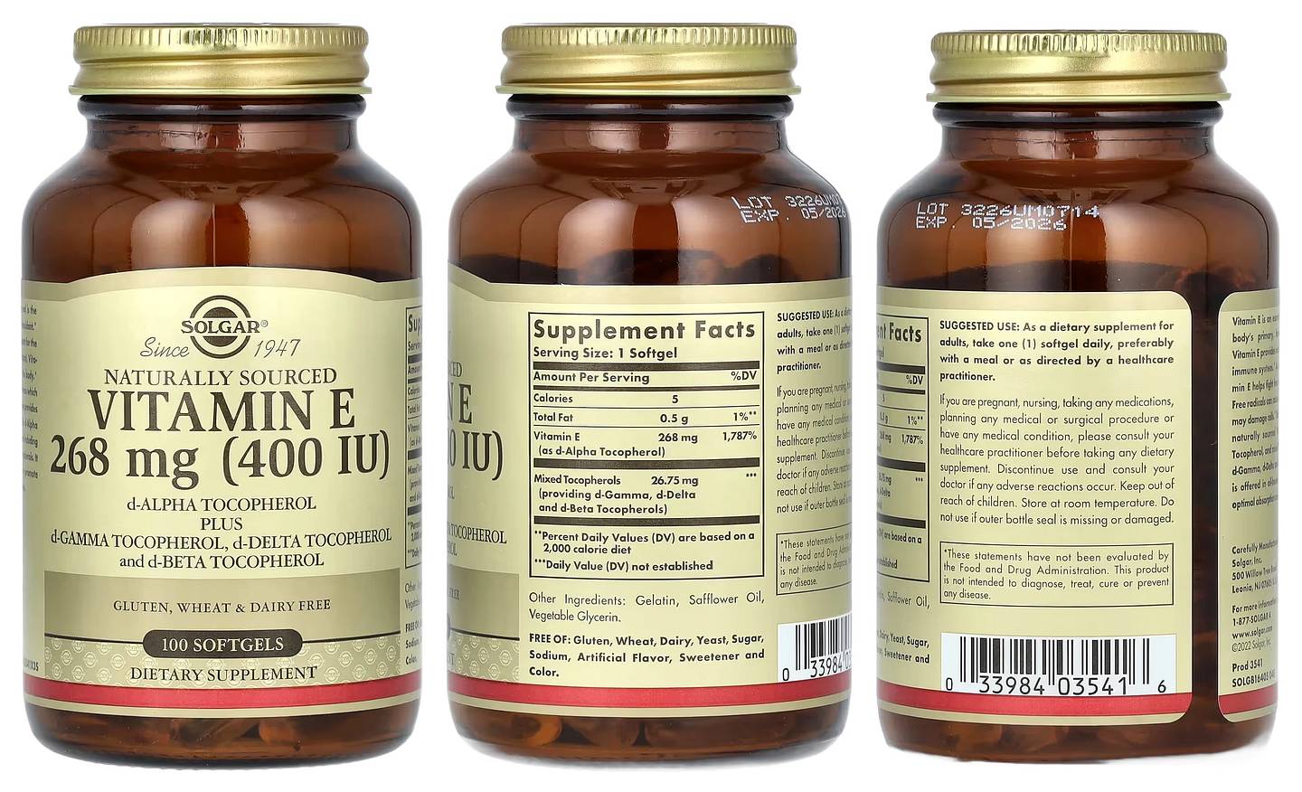 Solgar, Naturally Sourced Vitamin E packaging