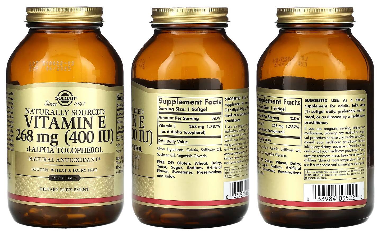 Solgar, Naturally Sourced Vitamin E packaging