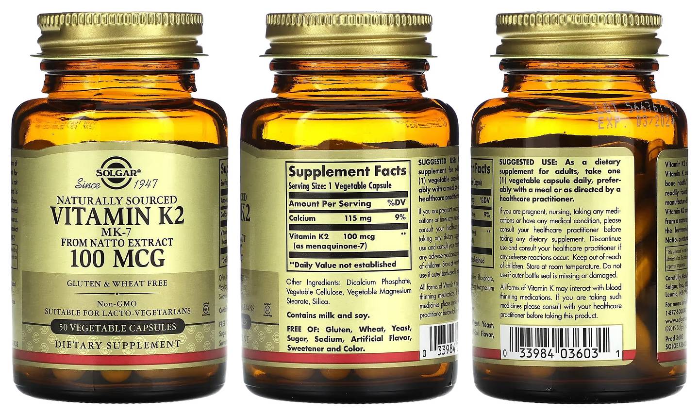 Solgar, Naturally Sourced Vitamin K2 packaging