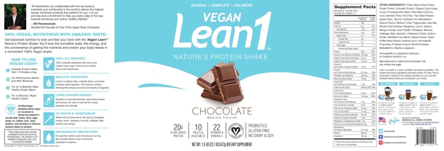 Lean1, Nature's Protein Shake, Chocolate label