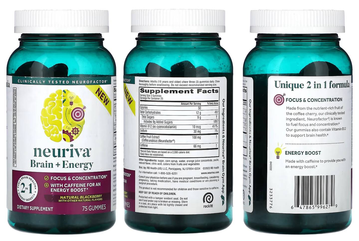 Schiff, Neuriva, Brain + Energy, Natural Blackberry packaging