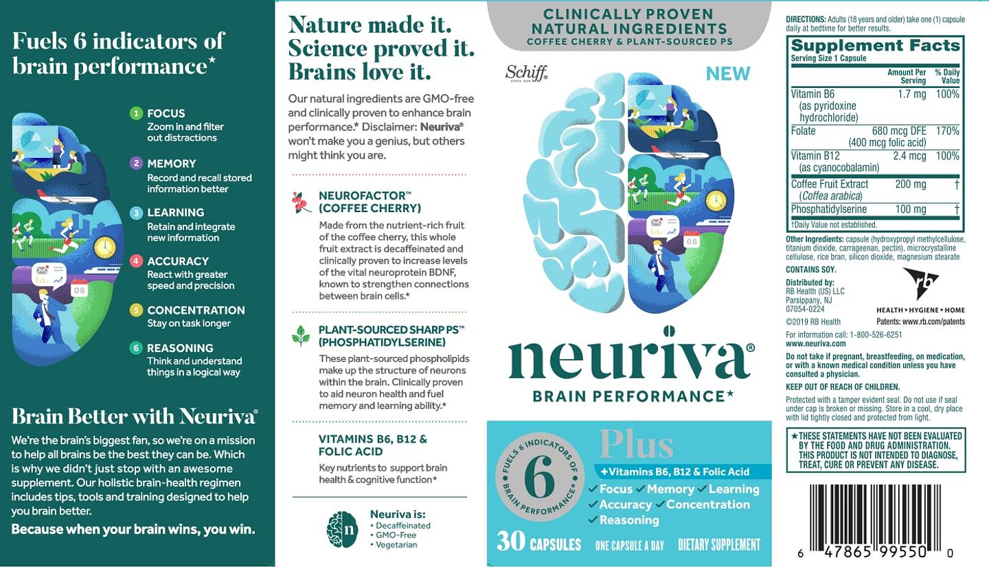 Schiff, Neuriva Brain Health, Plus Vitamins B6, B12 & Folic Acid label