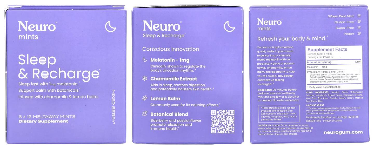 NeuroGum, NeuroMints, Sleep & Recharge, Mixed Berry packaging