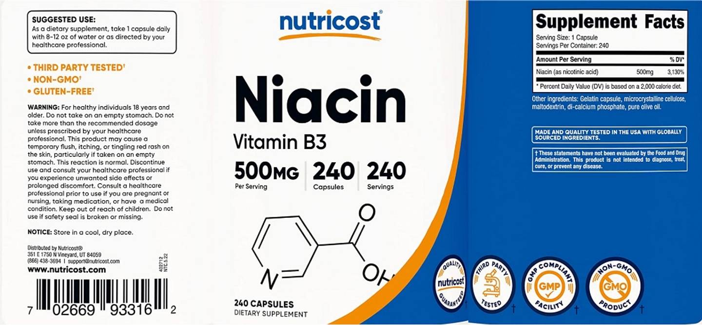 Nutricost, Niacin label