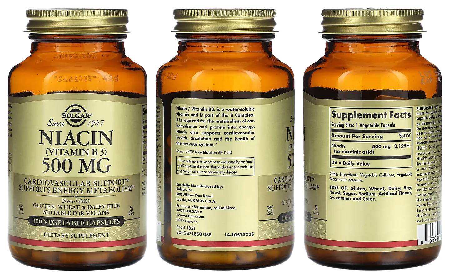 Solgar, Niacin (Vitamin B 3) packaging