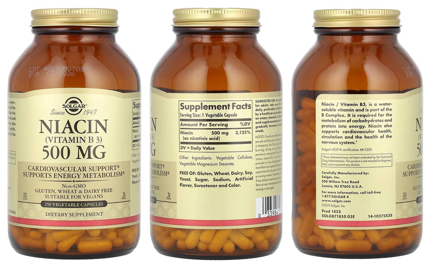 Solgar, Niacin (Vitamin B3) packaging