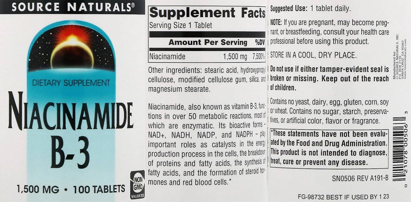 Source Naturals, Niacinamide B-3 label