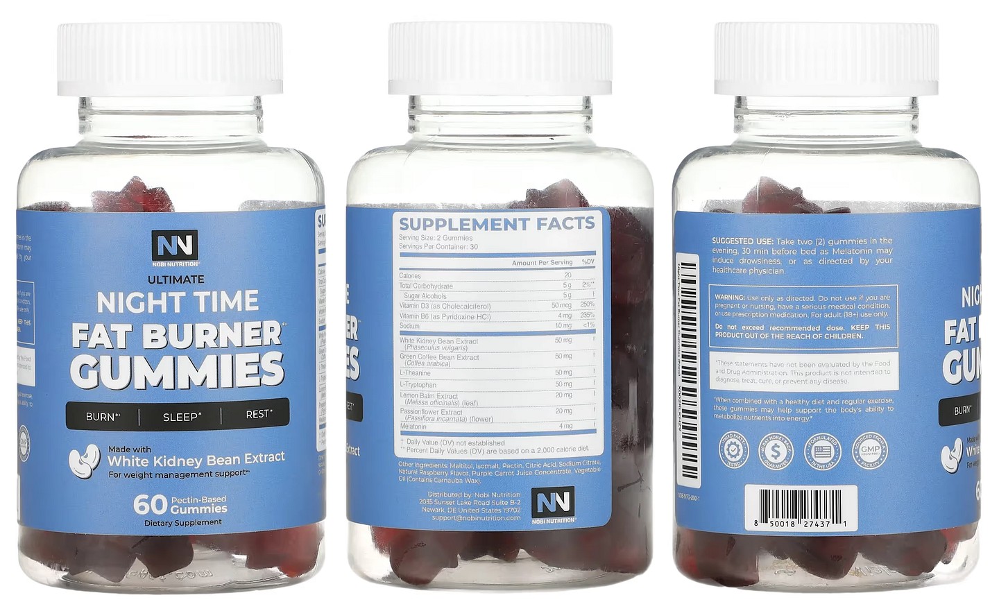 Nobi Nutrition, Night Time Fat Burn Gummies packaging