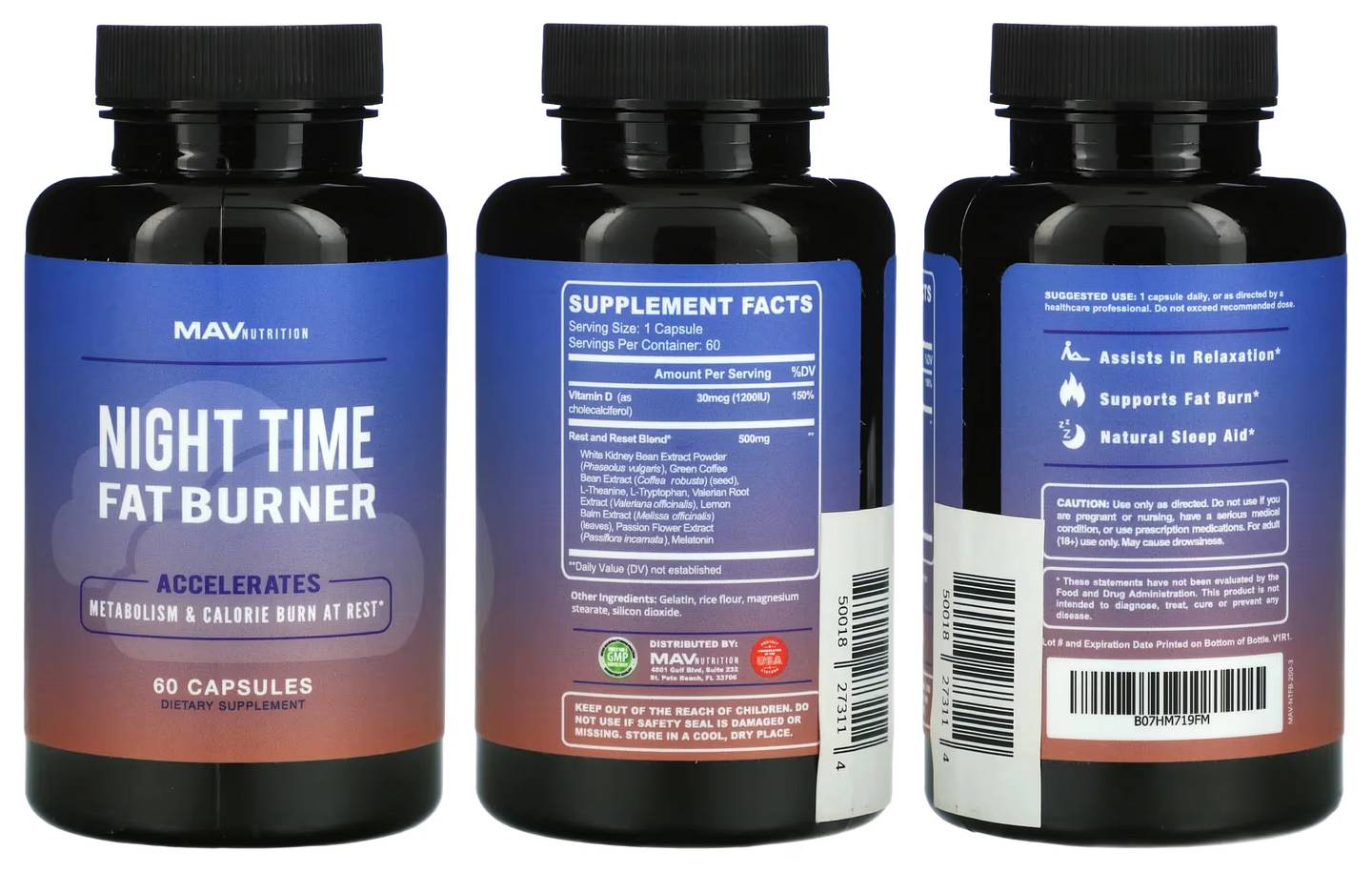 MAV Nutrition, Night Time Fat Burner packaging