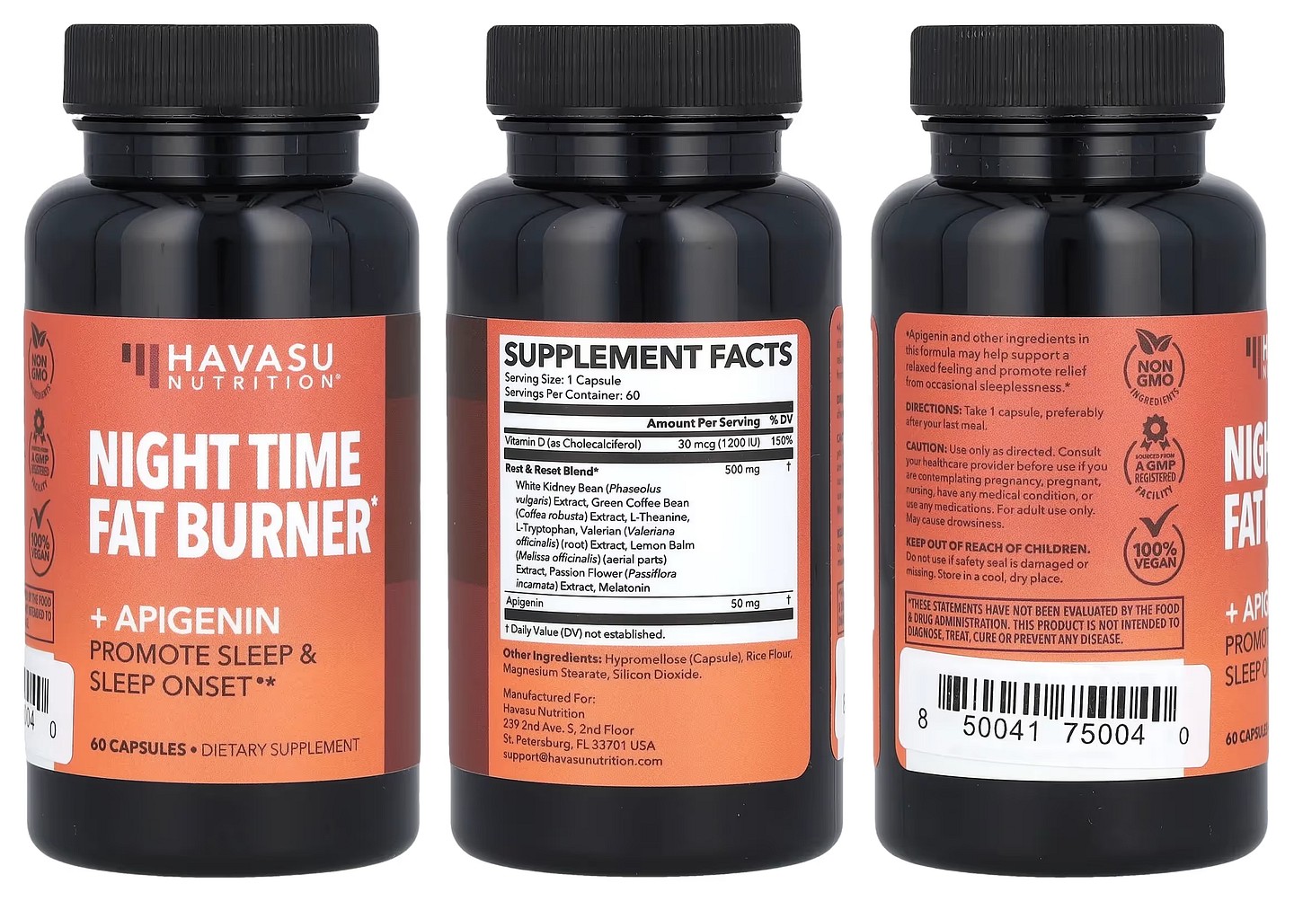 Havasu Nutrition, Night Time Fat Burner + Apigenin packaging
