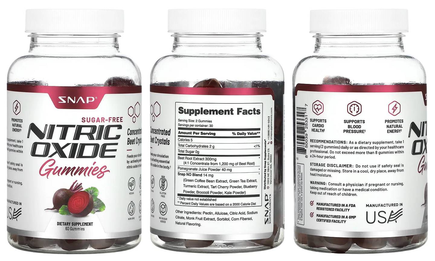 Snap Supplements, Nitric Oxide Gummies packaging