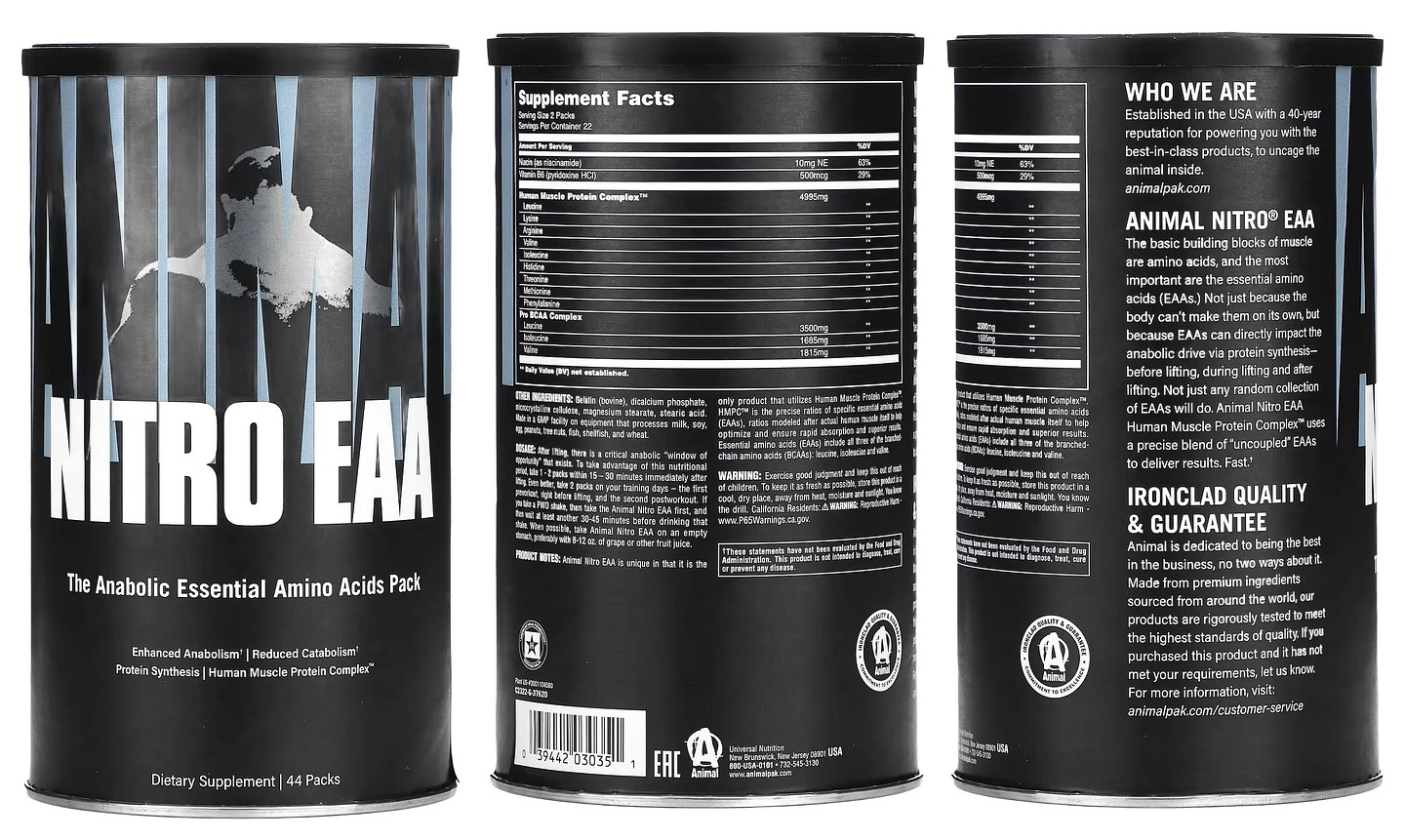 Animal, Nitro EAA, The Anabolic Essential Amino Acids Pack packaging