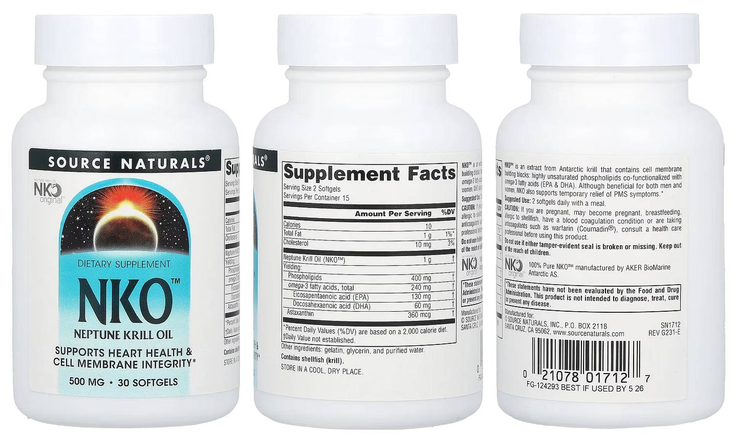 Source Naturals, NKO (Neptune Krill Oil) packaging