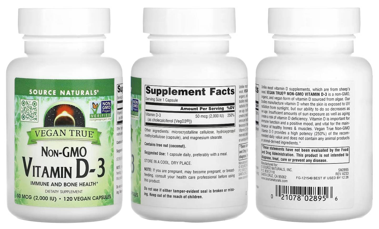 Source Naturals, Non-GMO Vitamin D-3 packaging