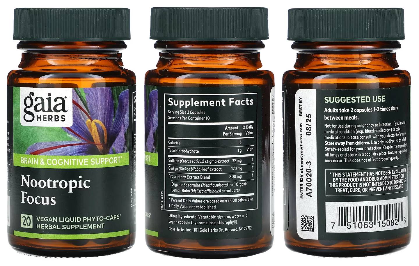 Gaia Herbs, Nootropic Focus packaging