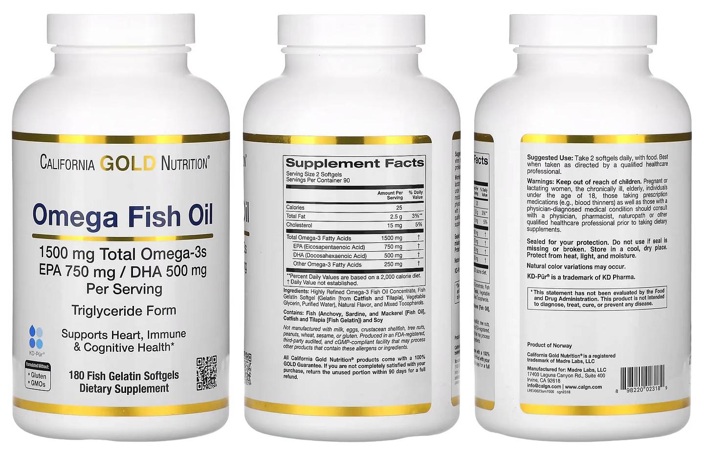 California Gold Nutrition, Norwegian Omega-3 Fish Oil packaging