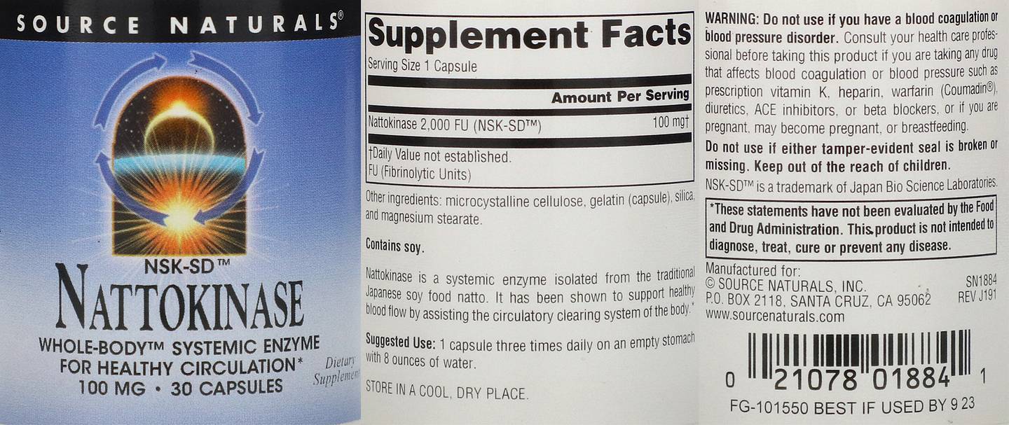 Source Naturals, NSK-SD Nattokinase label