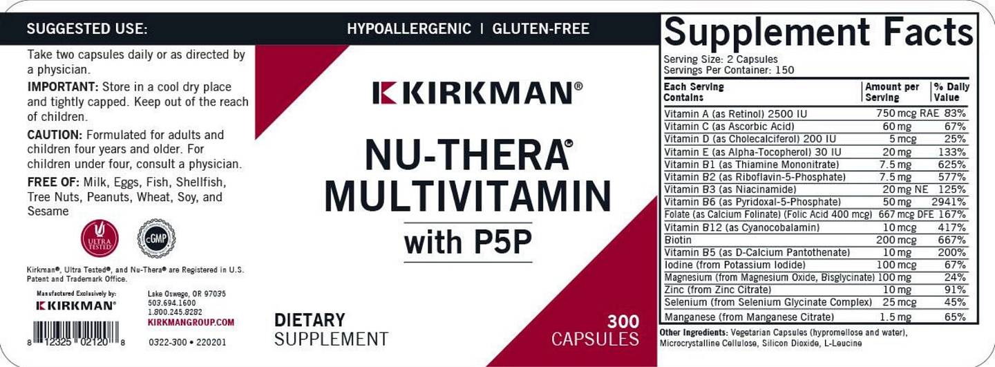 Kirkman Labs, Nu-Thera Multivitamin with P5P label