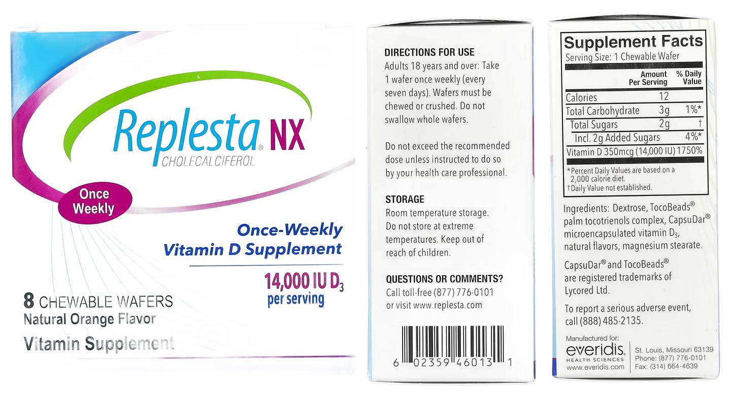 Replesta, NX Cholecalciferol, Once-Weekly Vitamin D, Natural Orange, 14,000 IU packaging