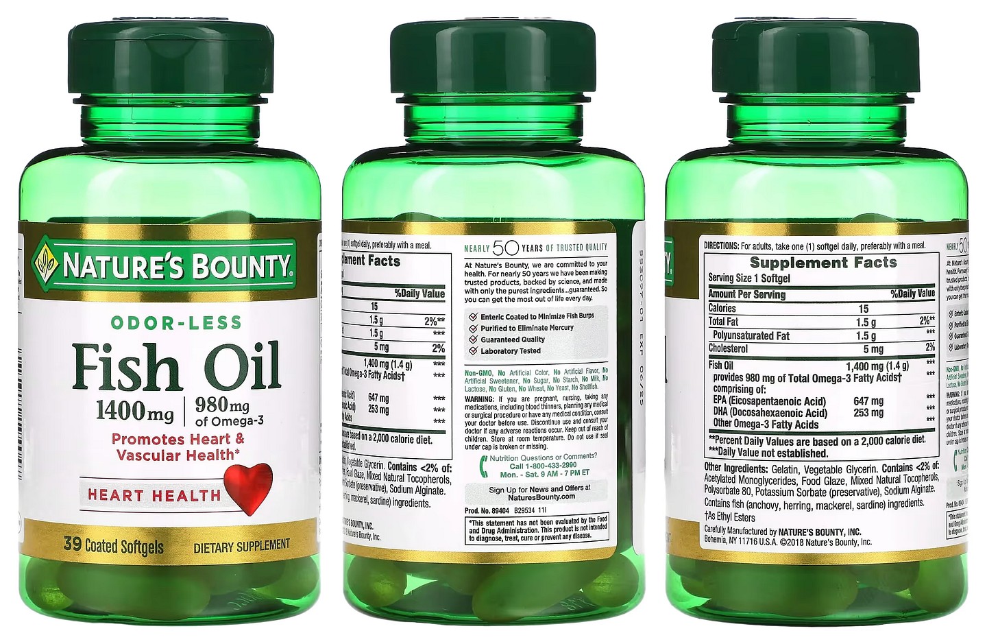 Nature's Bounty, Odor-Less Fish Oil packaging