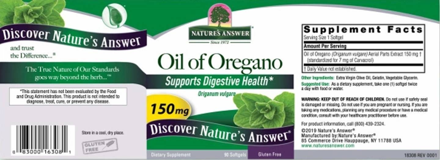 Nature's Answer, Oil of Oregano label