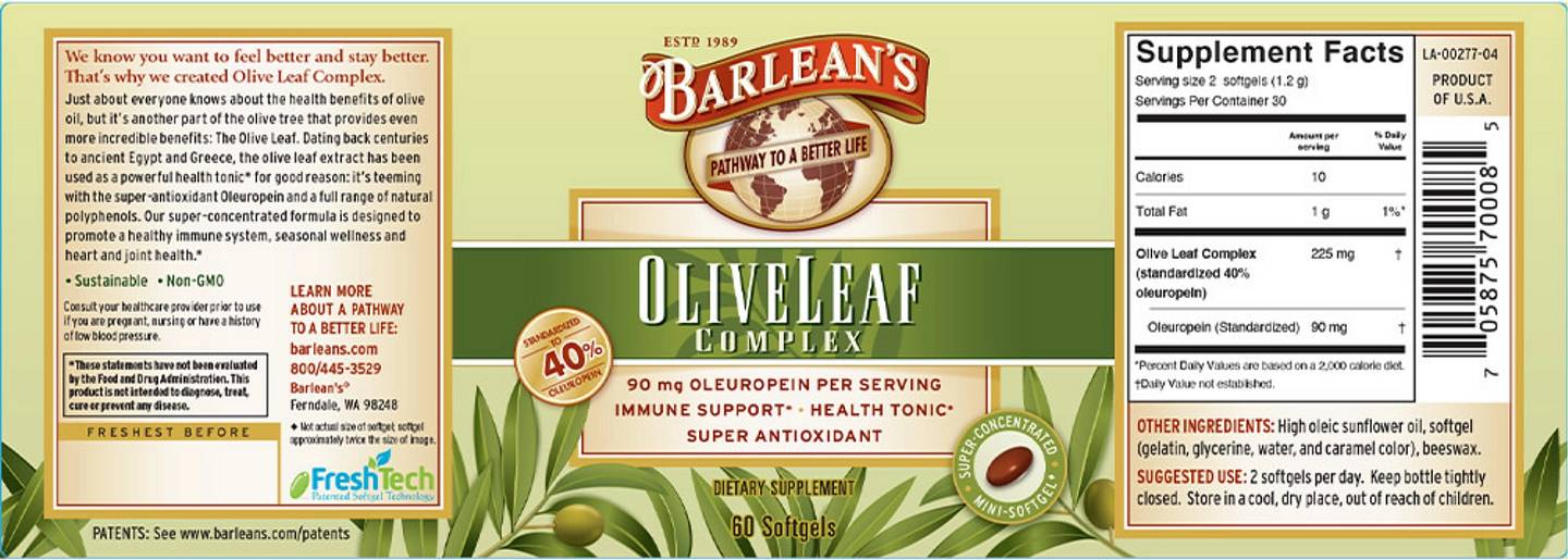 Barlean's, Olive Leaf Complex label