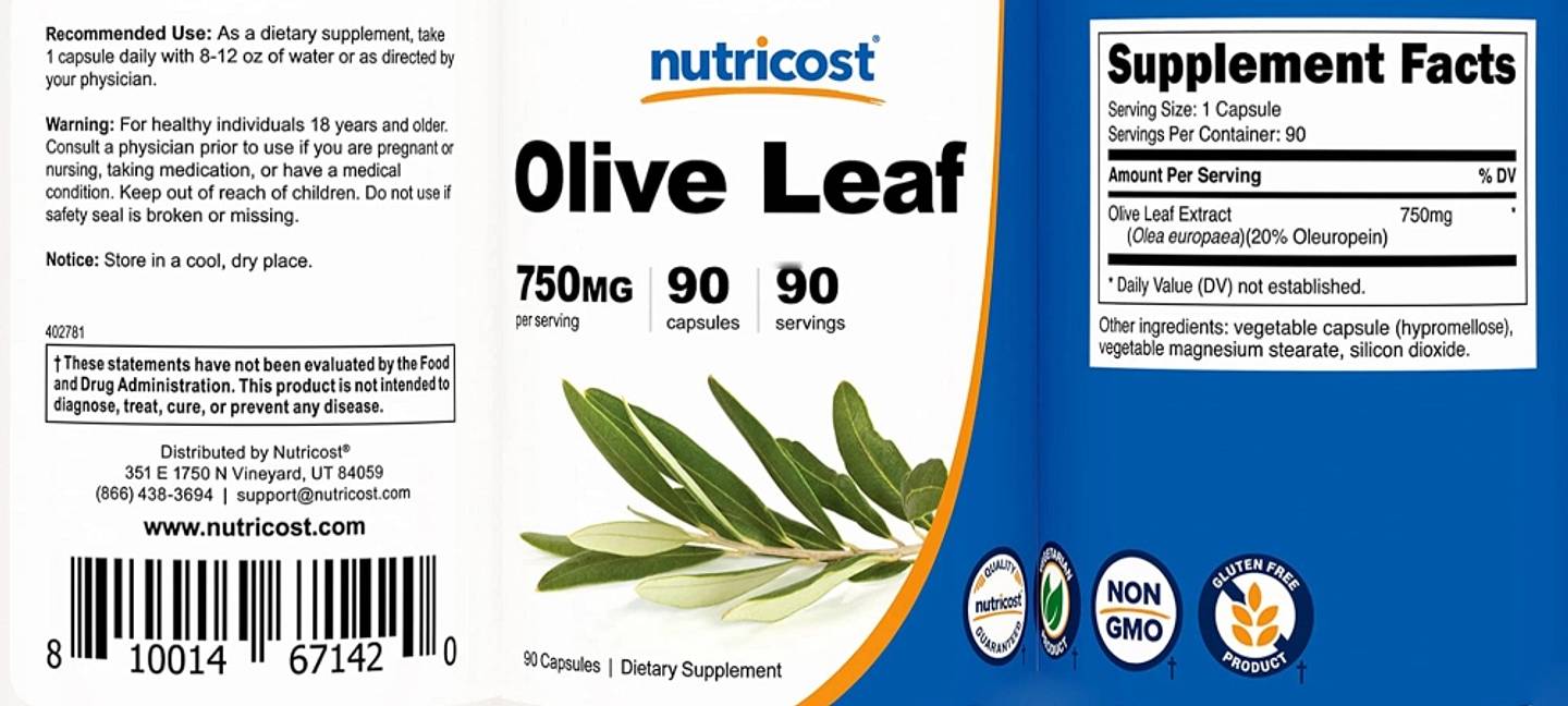 Nutricost, Olive Leaf Extract label