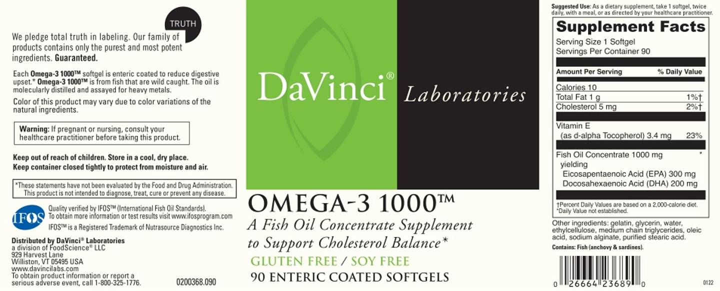 DaVinci Laboratories of Vermont, Omega-3 1000 label