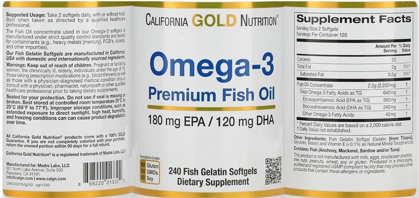 California Gold Nutrition, Omega-3 label