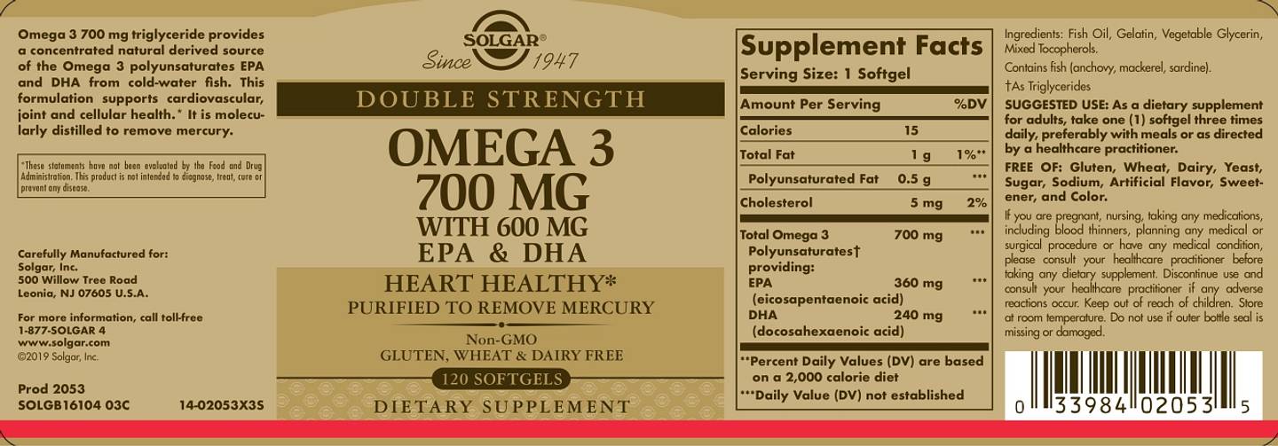 Solgar, Omega-3 label