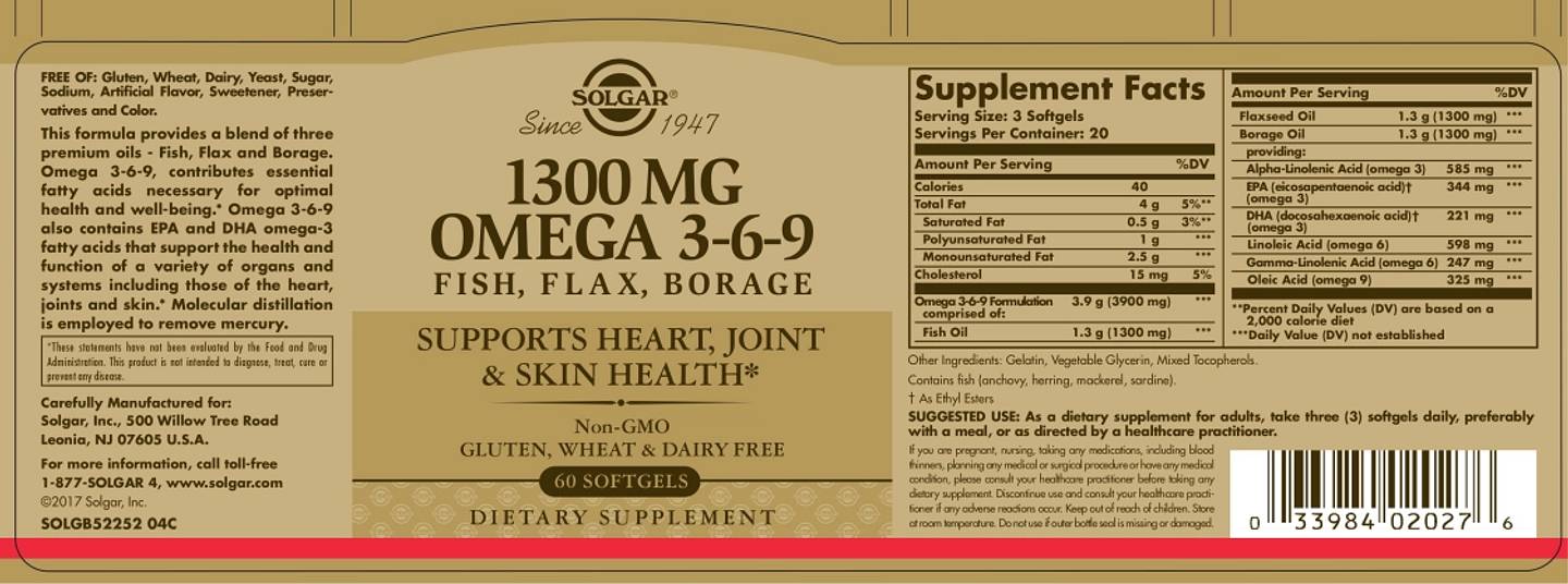 Solgar, Omega 3-6-9 label