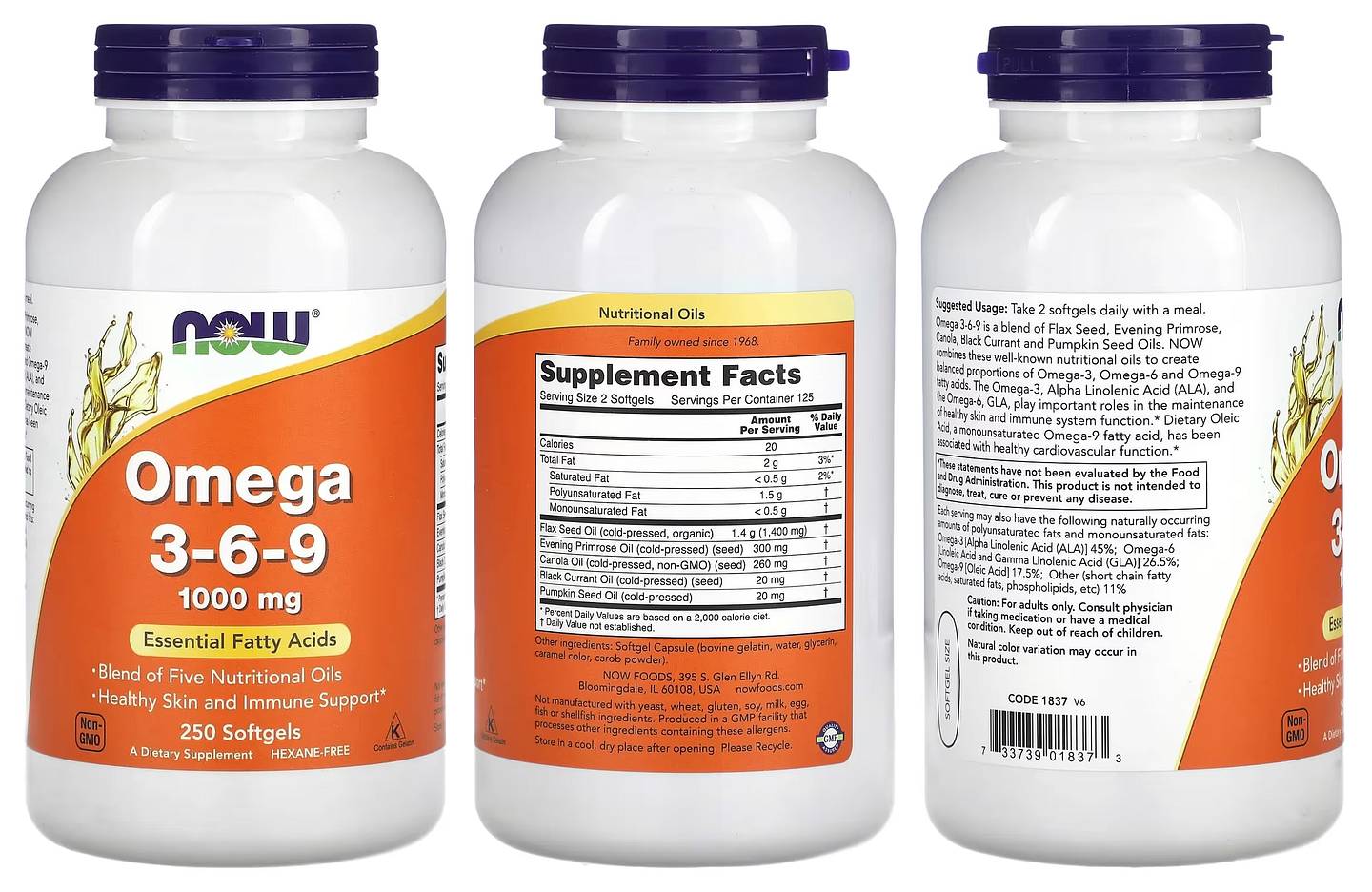 NOW Foods, Omega 3-6-9 packaging