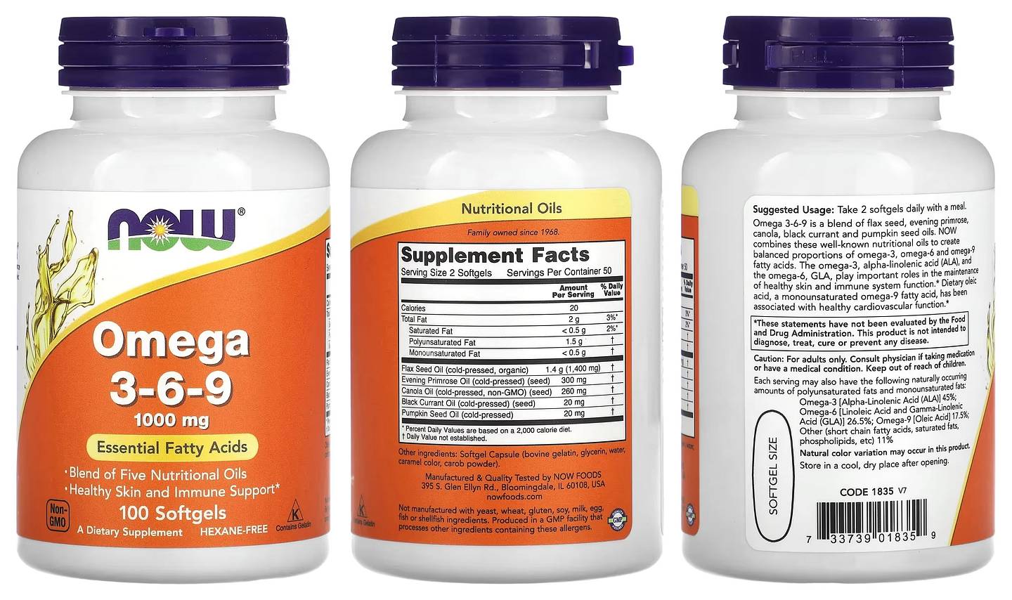 NOW Foods, Omega 3-6-9 packaging