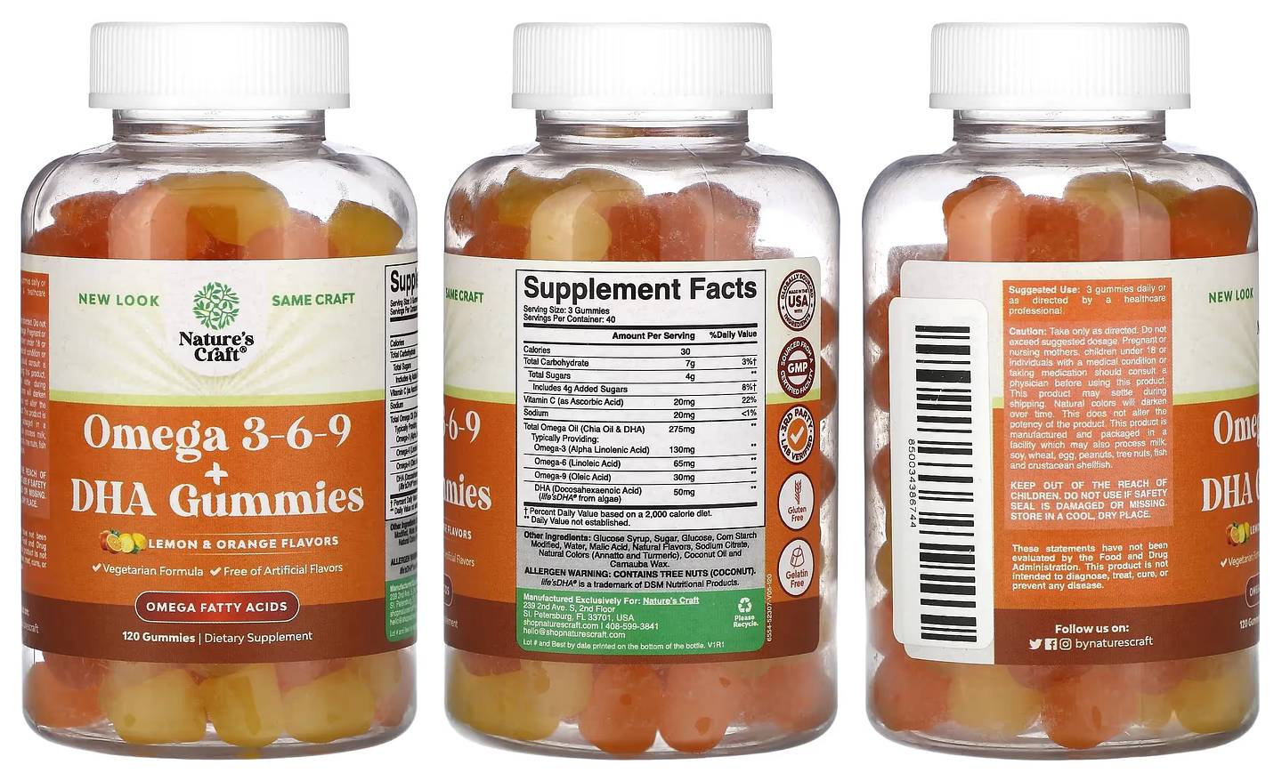 Nature's Craft, Omega 3-6-9 + DHA Gummies packaging