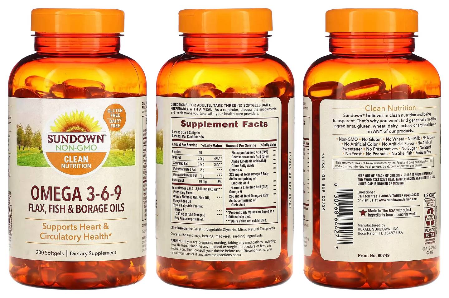 Sundown Naturals, Omega 3-6-9 Flax packaging